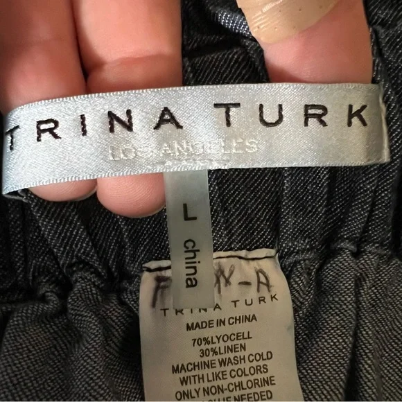 TRINA TURK Serenity High Waist Paper Bag Shorts Linen Blend Chambray Sz Large - Picture 8 of 10